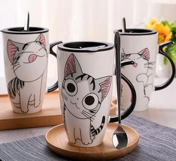  Besplatno доставка600 ml Kreativno Mačja stakleno Keramička krigla Slatka Mačka Keramičke šalice S Poklopcem Kava Mliječni Čajne Šalice Novost Pokloni