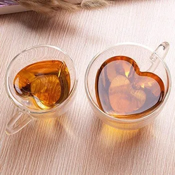  Staklena Krigla U Obliku Srca U Obliku Ljubavi Par Šalica Dvostruka Staklena Čaša Toplinski Čaše Za Vino Čajne Šalice Mlijeka Espresso Demitasse Posuđe Za Piće
