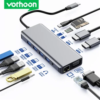  Vothoon 12 u 1 USB hub Type C 3,0 do RJ45 Gigabit ETHERNET, HDMI-kompatibilnu priključne stanice VGA Za MacBook USB Hub C