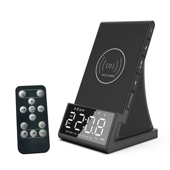  Bežični Punjač Bluetooth Zvučnik za Alarm Daljinski Upravljač Elektronski LED Pametni Digitalni Sat Stolni Fm Radio, USB Brzo Punjenje