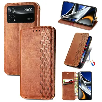  Poco X4 NFC X 4 Pro 5G Zaštitna Torbica-Knjižica iz Текстурной Kože, s Gornjim Poklopcem za Xiaomi Poco X4 Pro Torbica PocoX4 4X X4Pro Torbica-novčanik